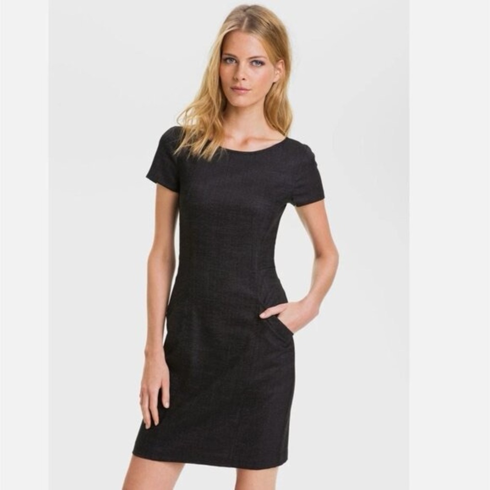 Theory Nuriana Raetia Stretch Virgin Wool Charcoal Gray Sheath Dress size 8